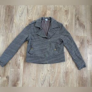 bobi Charcoal Gray Blazer Soft Like Sweatshirt Diagonal Zipper Front Snap Pockts